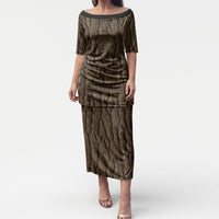 Kioranga Moriori New Zealand Puletasi Kopi Rakau Carving Art LT14 Long Dress Brown - Polynesian Pride