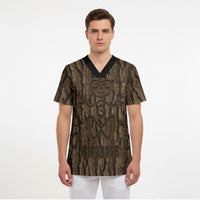 Kioranga Moriori New Zealand Scrub Top Kopi Rakau Carving Art LT14 - Polynesian Pride