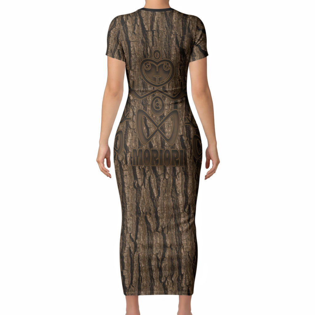 Kioranga Moriori New Zealand Short Sleeve Bodycon Dress Kopi Rakau Carving Art LT14 - Polynesian Pride