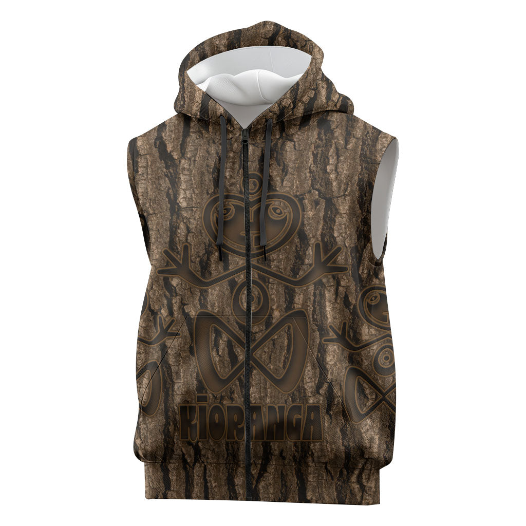 Kioranga Moriori New Zealand Sleeveless Zip Hoodie Kopi Rakau Carving Art LT14 Brown - Polynesian Pride
