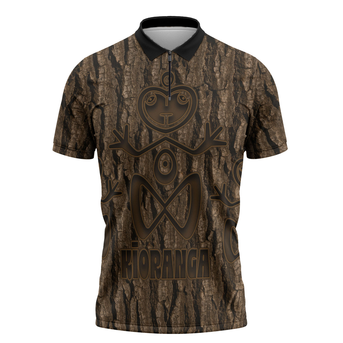 Kioranga Moriori New Zealand Zipper Polo Shirt Kopi Rakau Carving Art LT14 Brown - Polynesian Pride