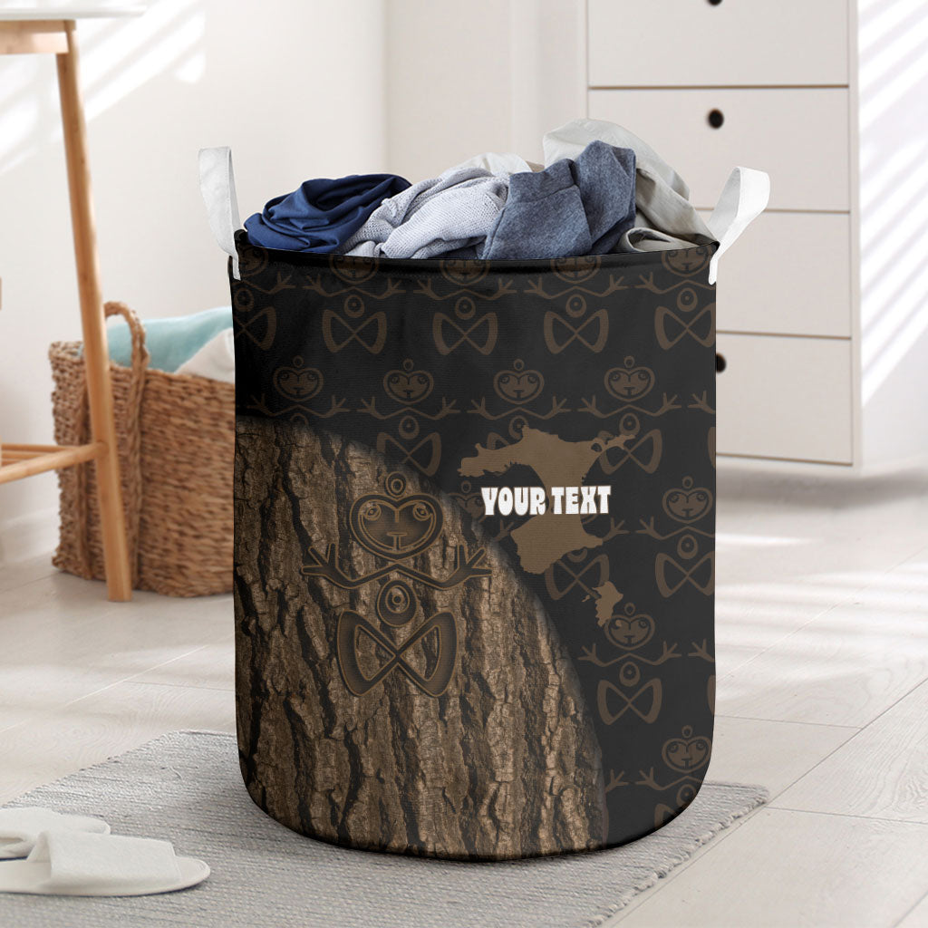 Moriori Kekoru New Zealand Personalised Laundry Basket Kopi Rakau Carving Chatham Islands Map LT14 Black - Polynesian Pride
