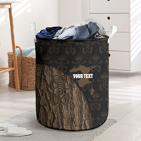 Moriori Kekoru New Zealand Personalised Laundry Basket Kopi Rakau Carving Chatham Islands Map LT14 Black - Polynesian Pride