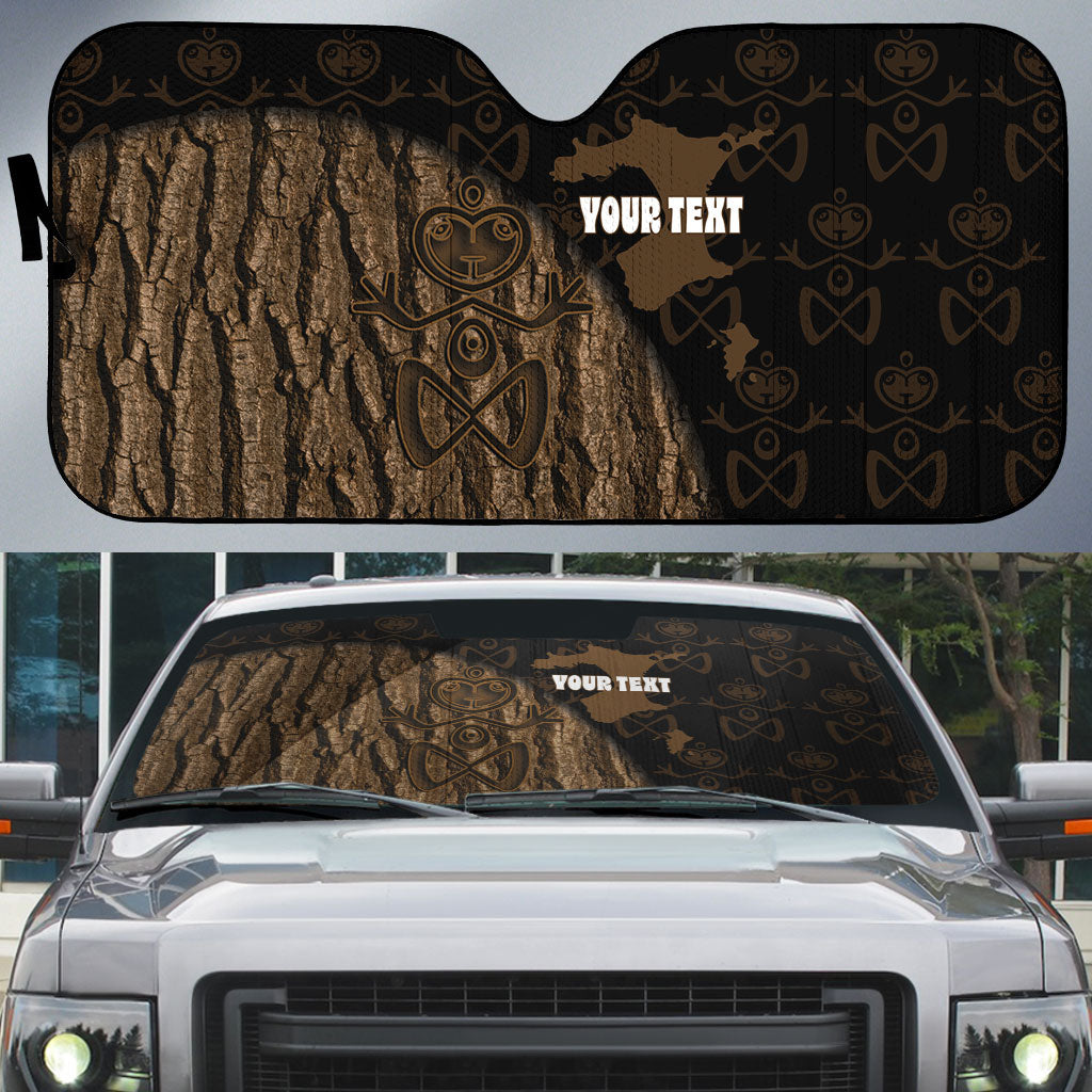Moriori Kekoru New Zealand Personalised Auto Sun Shade Kopi Rakau Carving Chatham Islands Map LT14 Black - Polynesian Pride