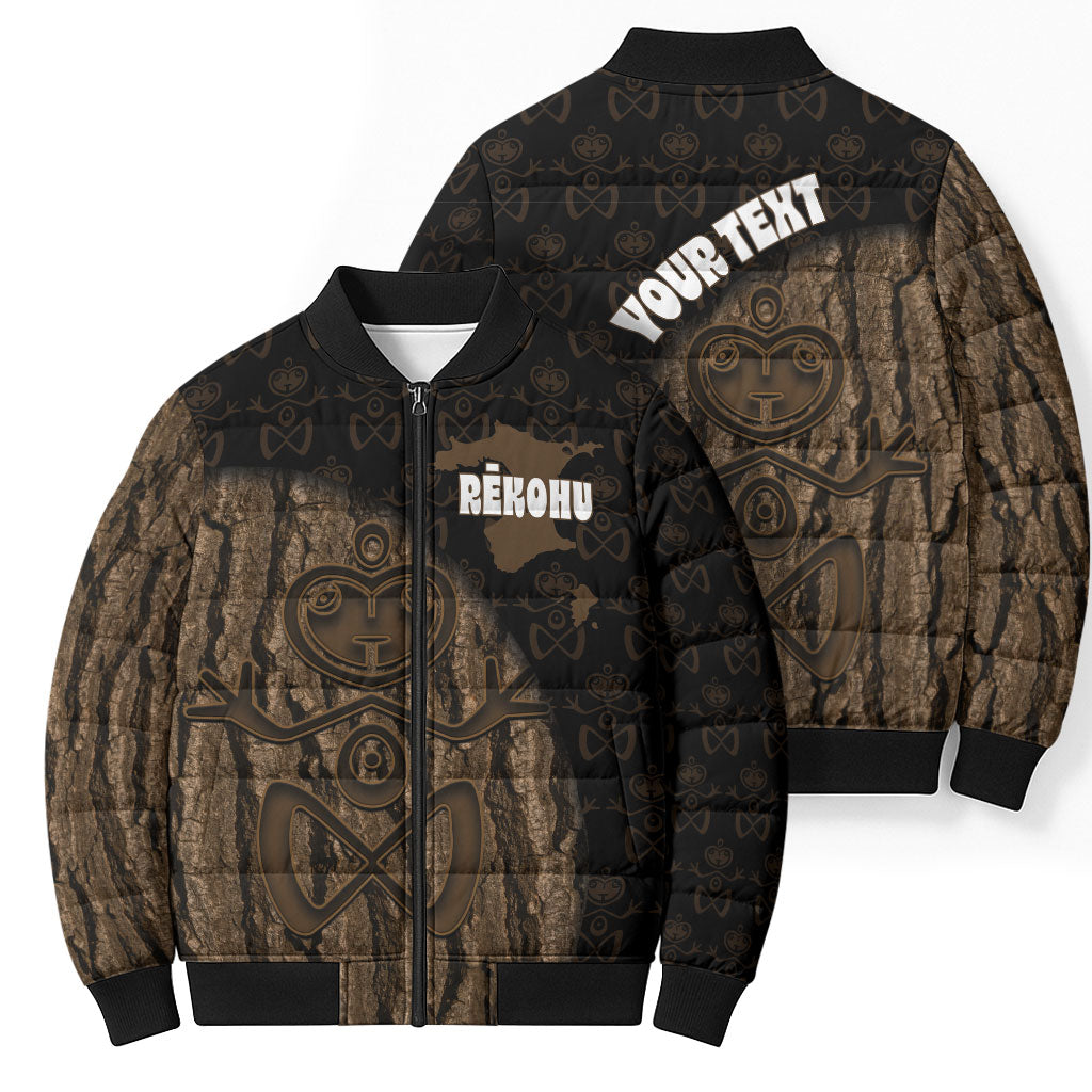 Moriori Kekoru New Zealand Personalised Bomber Puffer Jacket Kopi Rakau Carving Chatham Islands Map LT14 - Polynesian Pride