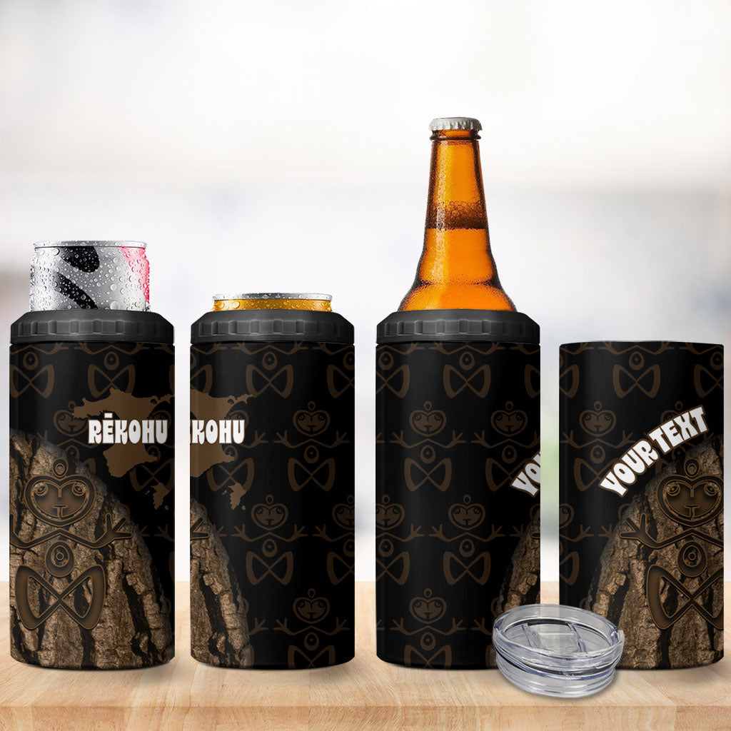 Moriori Kekoru New Zealand Personalised 4 in 1 Can Cooler Tumbler Kopi Rakau Carving Chatham Islands Map LT14 - Polynesian Pride