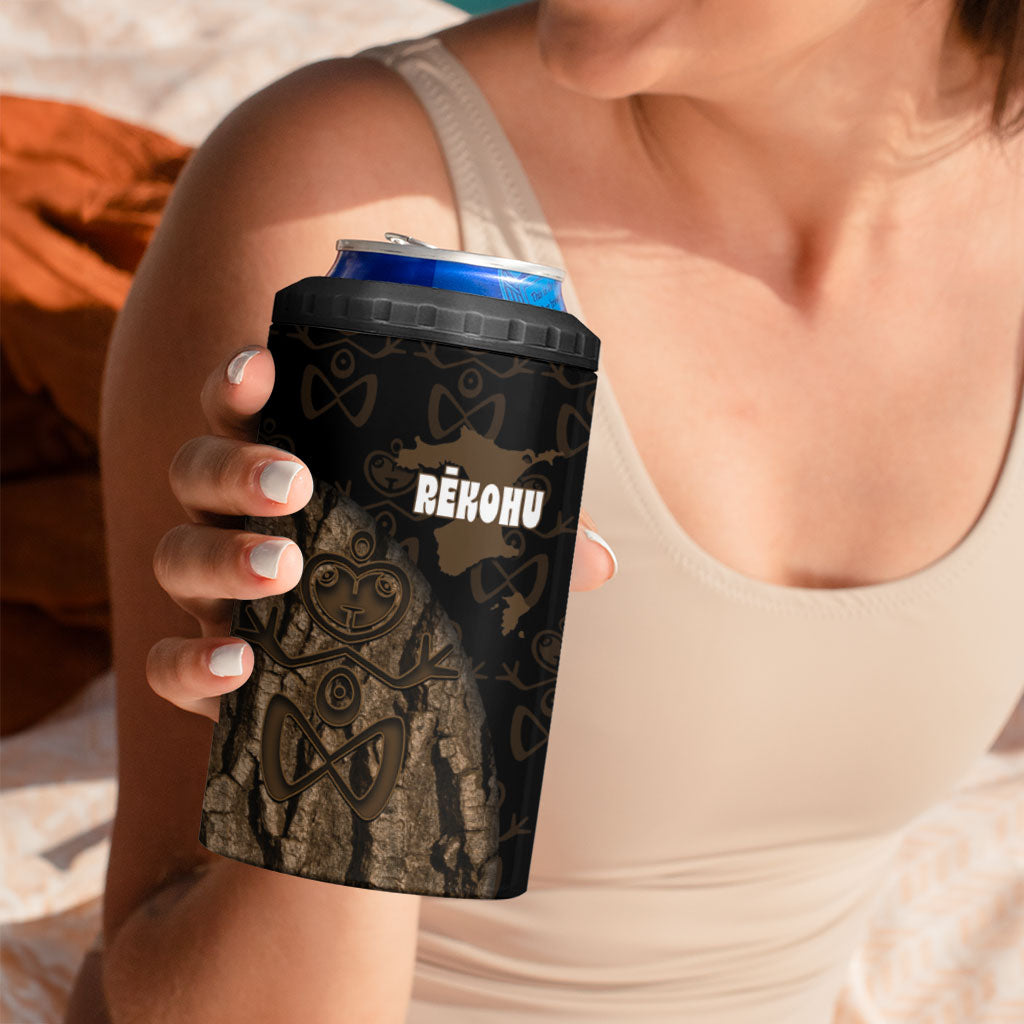 Moriori Kekoru New Zealand Personalised 4 in 1 Can Cooler Tumbler Kopi Rakau Carving Chatham Islands Map LT14 - Polynesian Pride