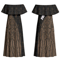 Moriori Kekoru New Zealand Personalised Couples Matching Off Shoulder Maxi Dress and Long Sleeve Button Shirt Kopi Rakau Carving Chatham Islands Map LT14 - Polynesian Pride