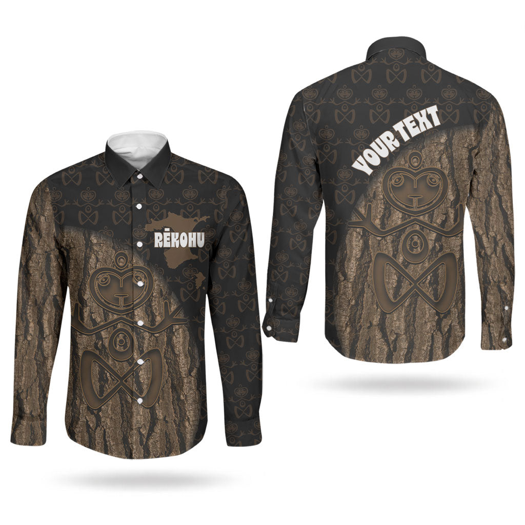 Moriori Kekoru New Zealand Personalised Couples Matching Short Sleeve Bodycon Dress and Long Sleeve Button Shirt Kopi Rakau Carving Chatham Islands Map LT14 - Polynesian Pride
