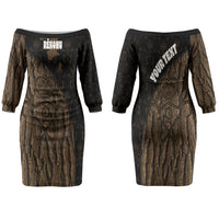 Moriori Kekoru New Zealand Personalised Family Matching Off The Shoulder Long Sleeve Dress and Hawaiian Shirt Kopi Rakau Carving Chatham Islands Map LT14 Mom's Dress Black - Polynesian Pride