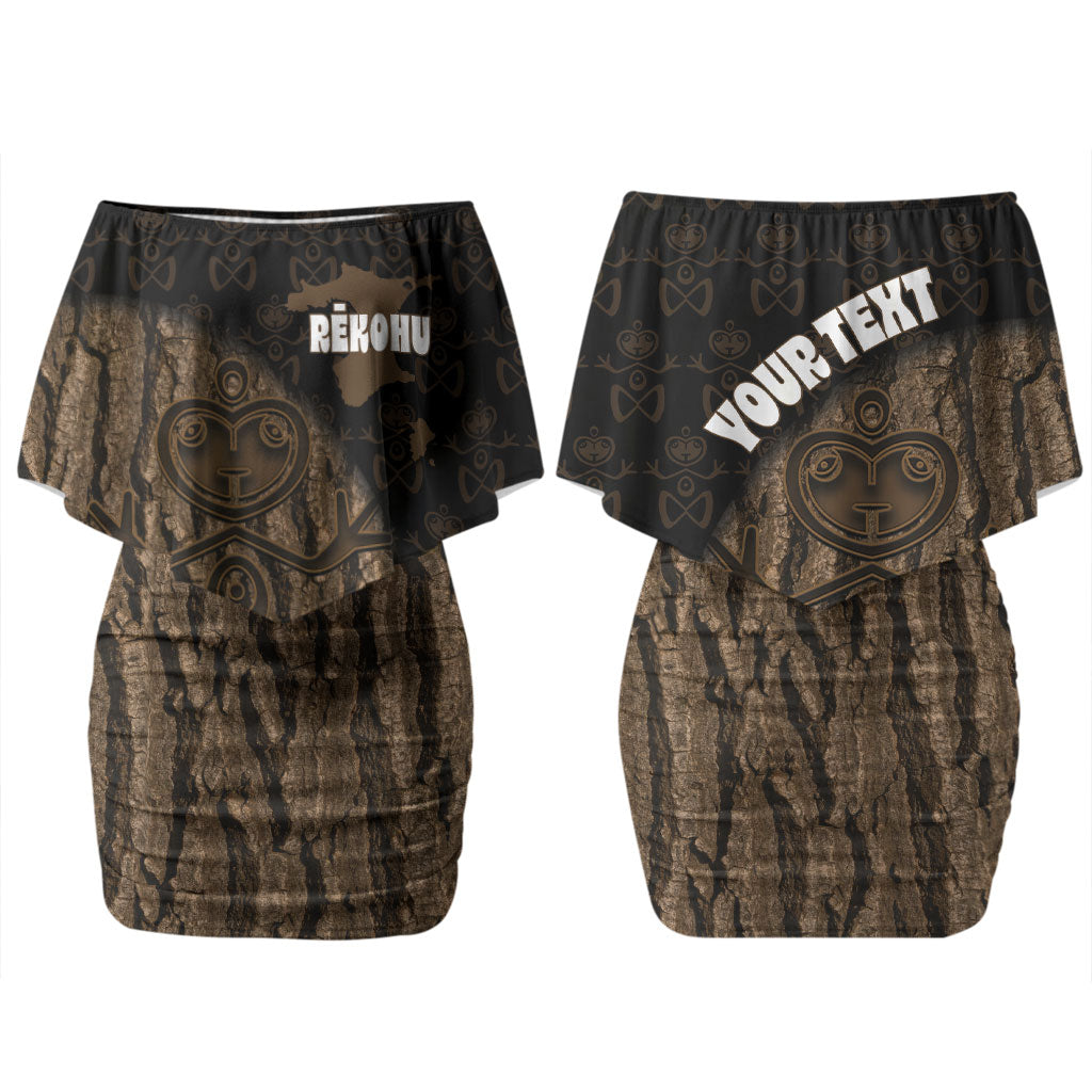 Moriori Kekoru New Zealand Personalised Family Matching Off Shoulder Short Dress and Hawaiian Shirt Kopi Rakau Carving Chatham Islands Map LT14 Mom's Dress Black - Polynesian Pride