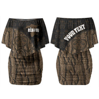 Moriori Kekoru New Zealand Personalised Family Matching Off Shoulder Short Dress and Hawaiian Shirt Kopi Rakau Carving Chatham Islands Map LT14 Mom's Dress Black - Polynesian Pride