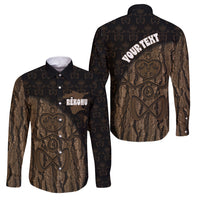 Moriori Kekoru New Zealand Personalised Family Matching Off Shoulder Short Dress and Hawaiian Shirt Kopi Rakau Carving Chatham Islands Map LT14 Dad's Shirt - Long Sleeve Black - Polynesian Pride