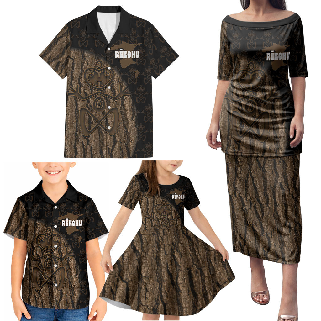 Moriori Kekoru New Zealand Personalised Family Matching Puletasi and Hawaiian Shirt Kopi Rakau Carving Chatham Islands Map LT14 - Polynesian Pride