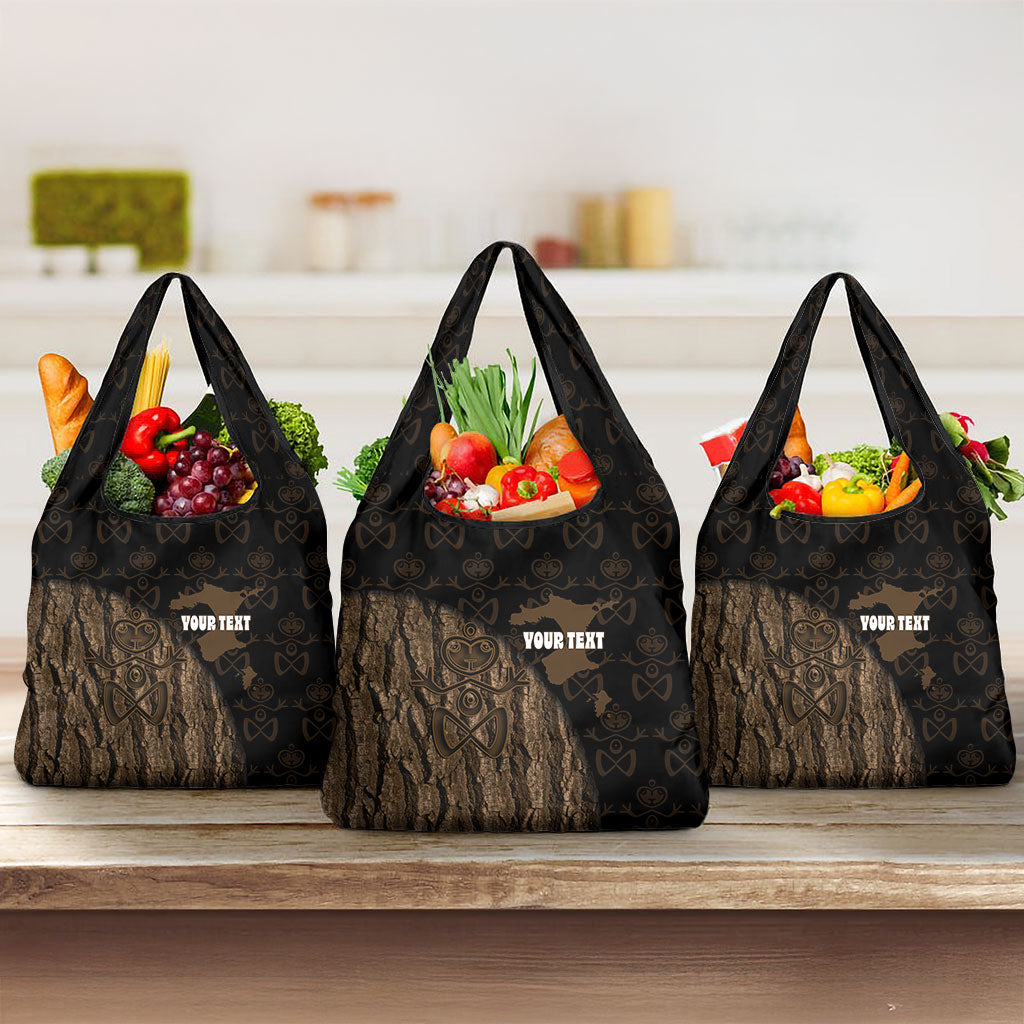 Moriori Kekoru New Zealand Personalised Grocery Bag Kopi Rakau Carving Chatham Islands Map LT14 3-pack One Size Black - Polynesian Pride