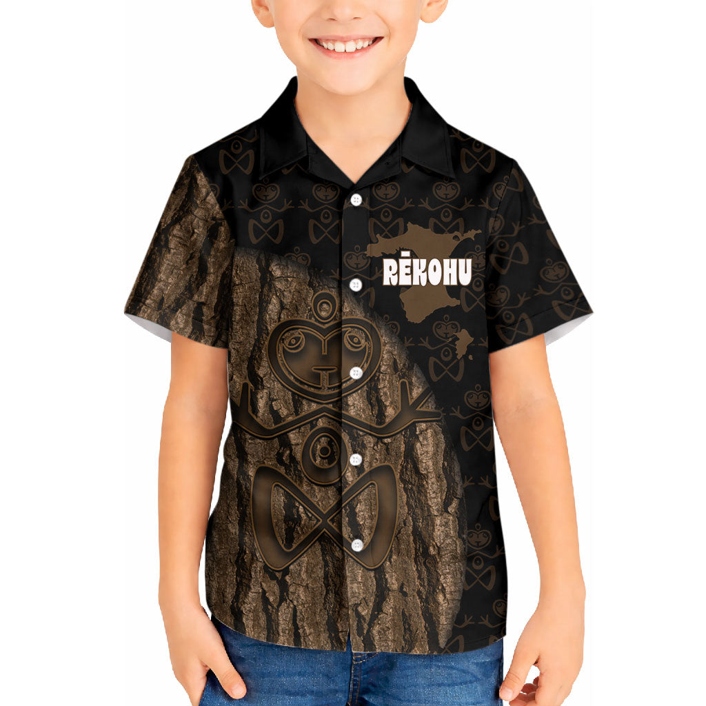 Moriori Kekoru New Zealand Personalised Kid Hawaiian Shirt Kopi Rakau Carving Chatham Islands Map LT14 Kid Black - Polynesian Pride