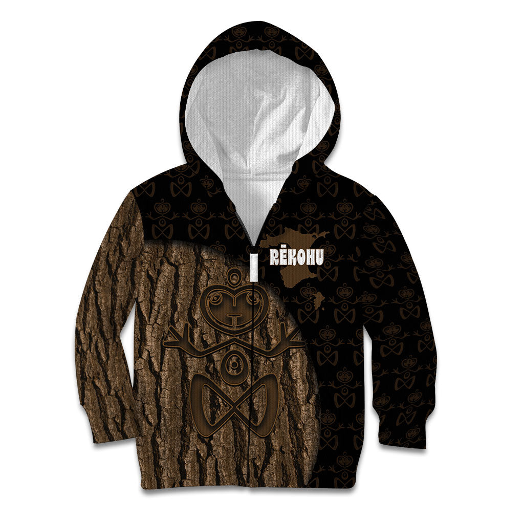 Moriori Kekoru New Zealand Personalised Kid Hoodie Kopi Rakau Carving Chatham Islands Map LT14 Zip Hoodie Black - Polynesian Pride