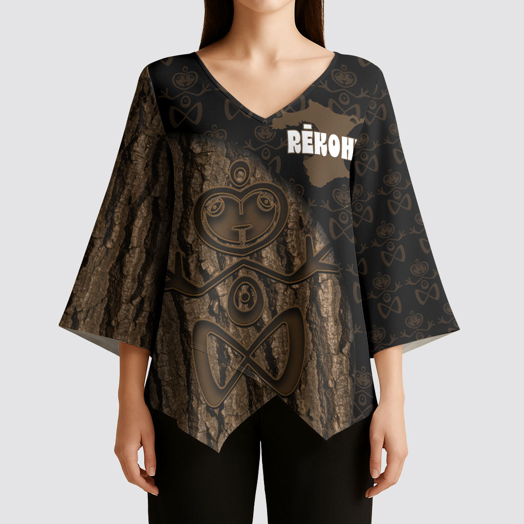 Moriori Kekoru New Zealand Personalised Kimono Sleeve Blouse Kopi Rakau Carving Chatham Islands Map LT14 - Polynesian Pride
