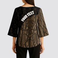 Moriori Kekoru New Zealand Personalised Kimono Sleeve Blouse Kopi Rakau Carving Chatham Islands Map LT14 - Polynesian Pride