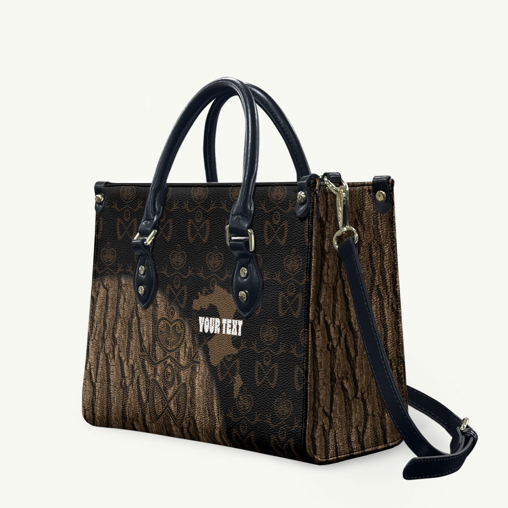 Moriori Kekoru New Zealand Personalised Leather Bag Kopi Rakau Carving Chatham Islands Map LT14 Black - Polynesian Pride