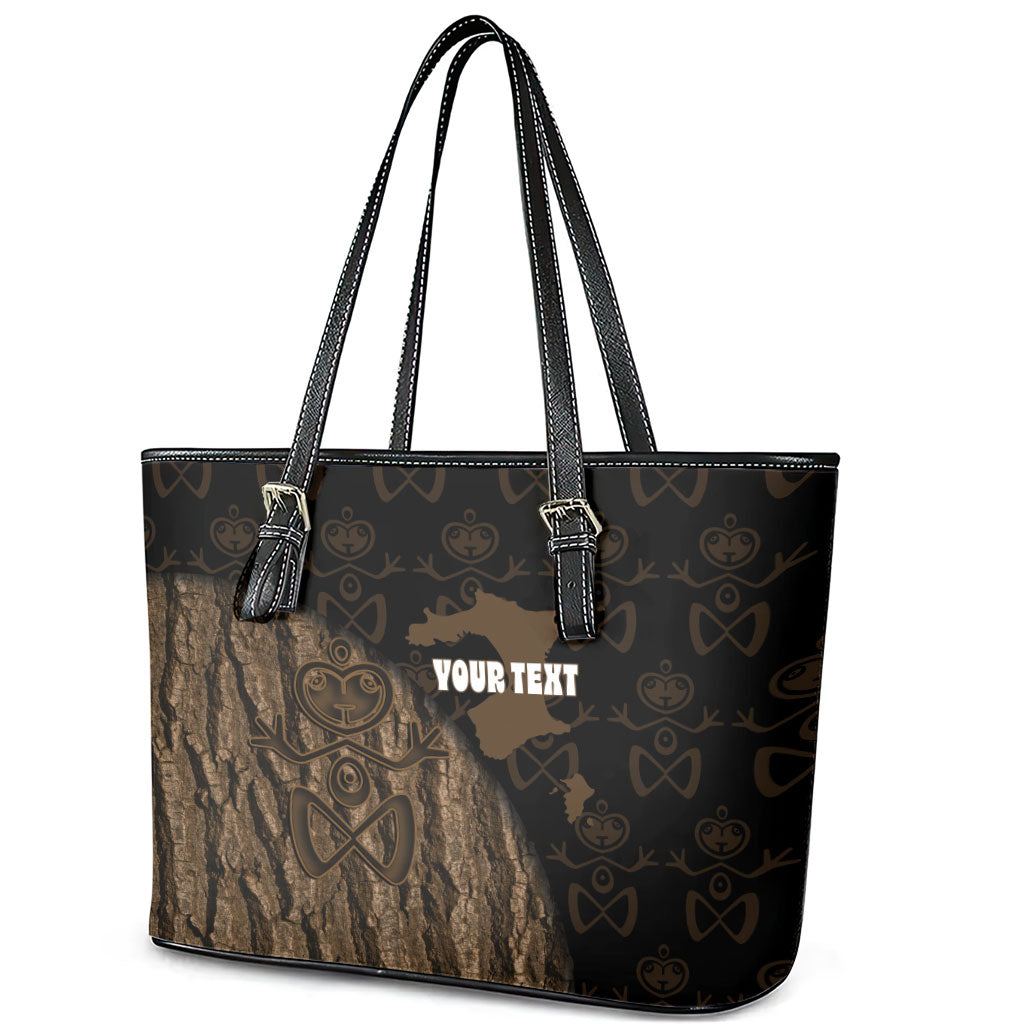 Moriori Kekoru New Zealand Personalised Leather Tote Bag Kopi Rakau Carving Chatham Islands Map LT14 - Polynesian Pride
