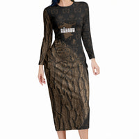 Moriori Kekoru New Zealand Personalised Long Sleeve Bodycon Dress Kopi Rakau Carving Chatham Islands Map LT14 Long Dress Black - Polynesian Pride