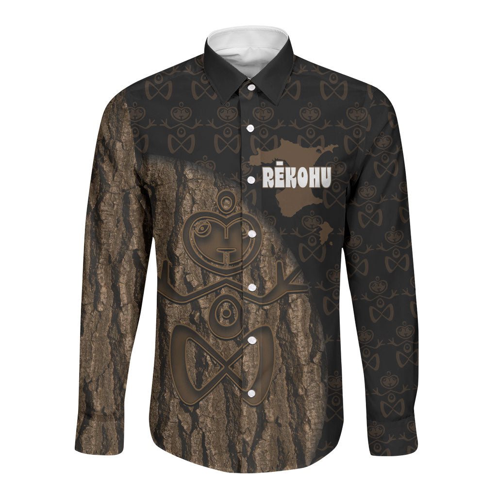 Moriori Kekoru New Zealand Personalised Long Sleeve Button Shirt Kopi Rakau Carving Chatham Islands Map LT14 Unisex Black - Polynesian Pride