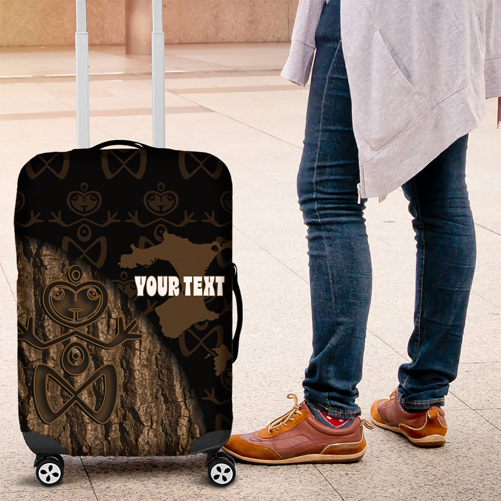 Moriori Kekoru New Zealand Personalised Luggage Cover Kopi Rakau Carving Chatham Islands Map LT14 Black - Polynesian Pride