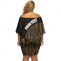 Moriori Kekoru New Zealand Personalised Off Shoulder Short Dress Kopi Rakau Carving Chatham Islands Map LT14 - Polynesian Pride