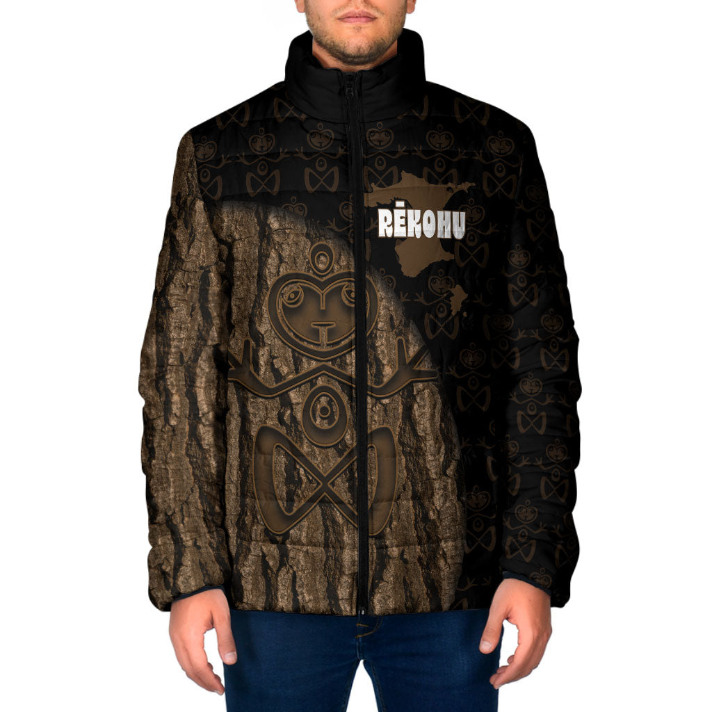 Moriori Kekoru New Zealand Personalised Padded Jacket Kopi Rakau Carving Chatham Islands Map LT14 Men Black - Polynesian Pride