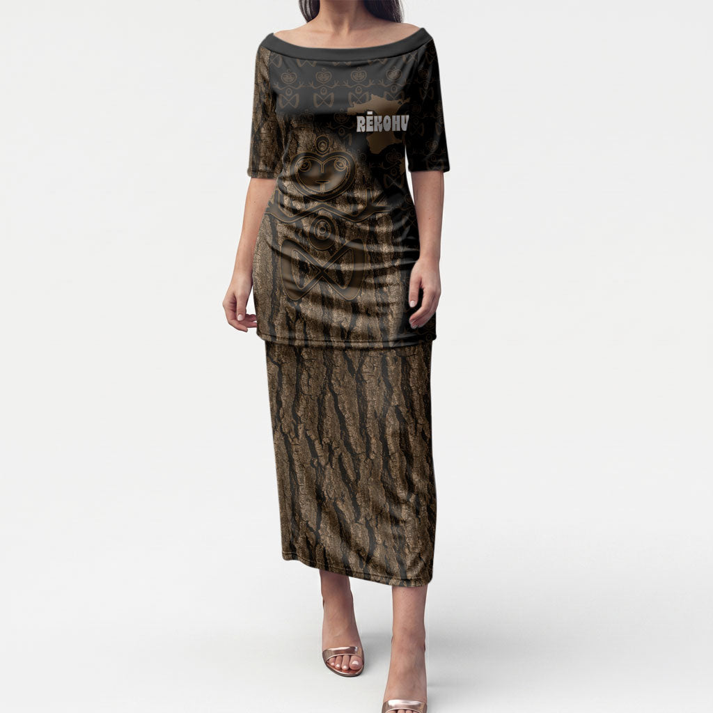 Moriori Kekoru New Zealand Personalised Puletasi Kopi Rakau Carving Chatham Islands Map LT14 Long Dress Black - Polynesian Pride