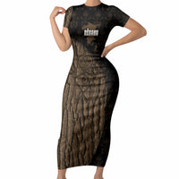 Moriori Kekoru New Zealand Personalised Short Sleeve Bodycon Dress Kopi Rakau Carving Chatham Islands Map LT14 Long Dress Black - Polynesian Pride
