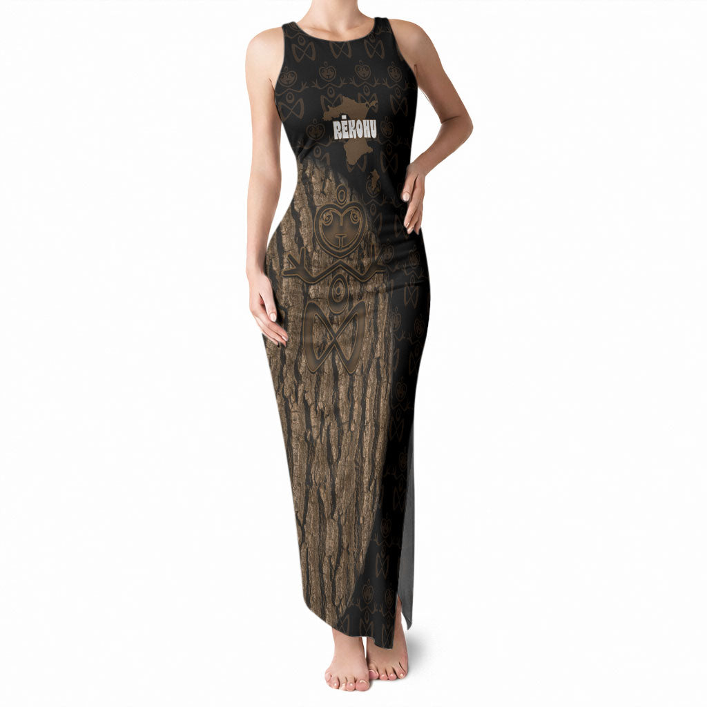 Moriori Kekoru New Zealand Personalised Tank Maxi Dress Kopi Rakau Carving Chatham Islands Map LT14 Women Black - Polynesian Pride