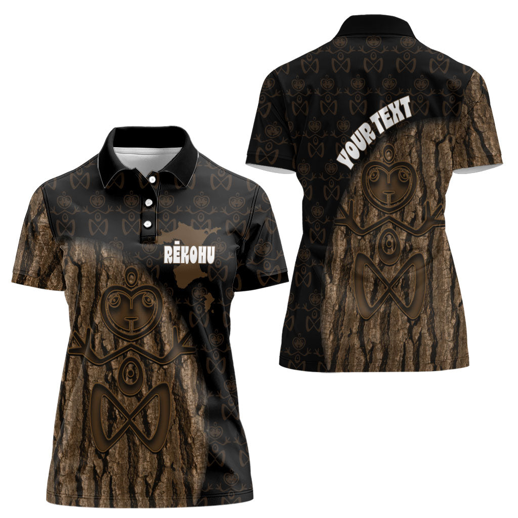Moriori Kekoru New Zealand Personalised Women Polo Shirt Kopi Rakau Carving Chatham Islands Map LT14 - Polynesian Pride