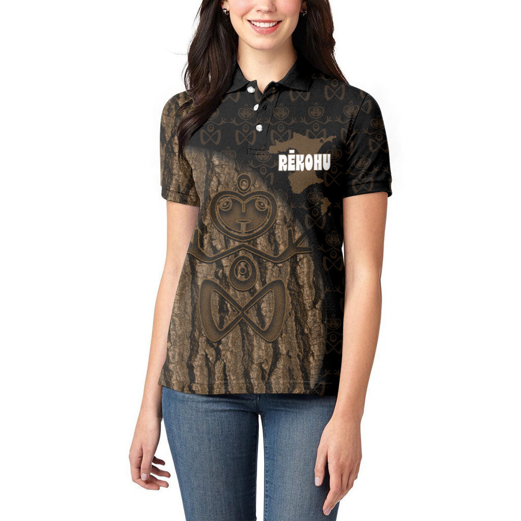 Moriori Kekoru New Zealand Personalised Women Polo Shirt Kopi Rakau Carving Chatham Islands Map LT14 - Polynesian Pride
