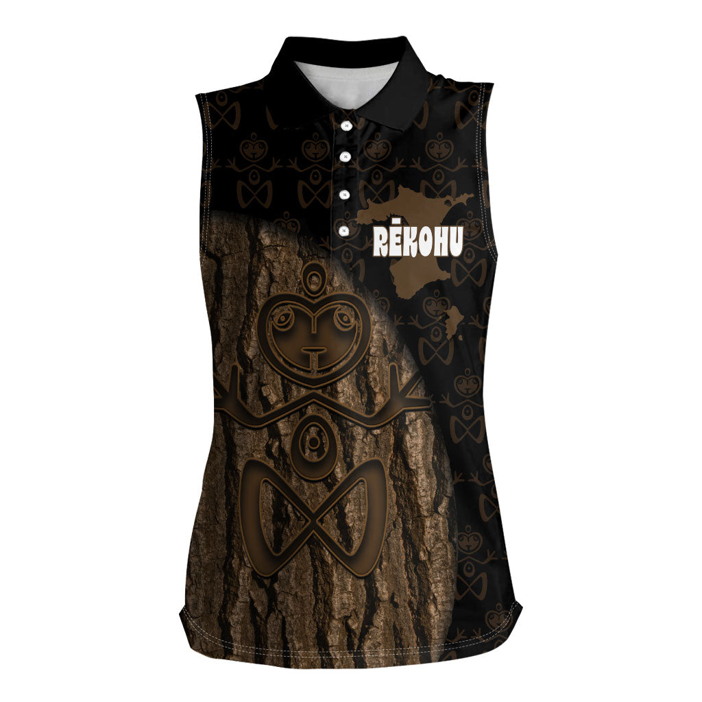 Moriori Kekoru New Zealand Personalised Women Sleeveless Polo Shirt Kopi Rakau Carving Chatham Islands Map LT14 Female Black - Polynesian Pride