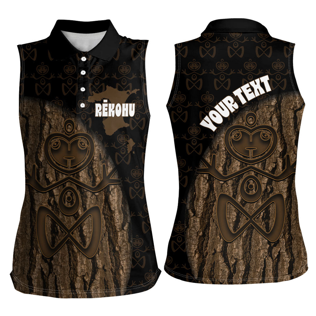 Moriori Kekoru New Zealand Personalised Women Sleeveless Polo Shirt Kopi Rakau Carving Chatham Islands Map LT14 - Polynesian Pride