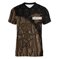 Moriori Kekoru New Zealand Personalised Women V-Neck T-Shirt Kopi Rakau Carving Chatham Islands Map LT14 Female Black - Polynesian Pride