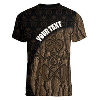 Moriori Kekoru New Zealand Personalised Women V-Neck T-Shirt Kopi Rakau Carving Chatham Islands Map LT14 - Polynesian Pride