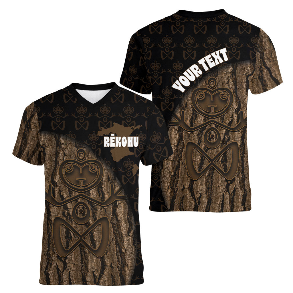 Moriori Kekoru New Zealand Personalised Women V-Neck T-Shirt Kopi Rakau Carving Chatham Islands Map LT14 - Polynesian Pride