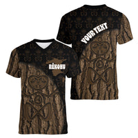 Moriori Kekoru New Zealand Personalised Women V-Neck T-Shirt Kopi Rakau Carving Chatham Islands Map LT14 - Polynesian Pride