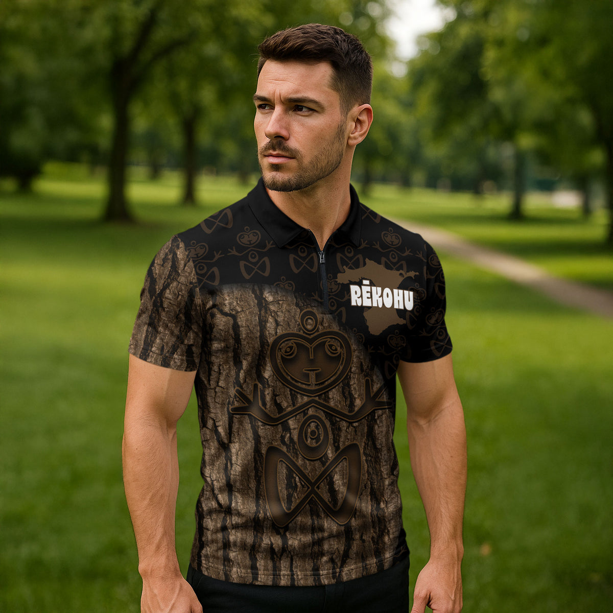 Moriori Kekoru New Zealand Personalised Zipper Polo Shirt Kopi Rakau Carving Chatham Islands Map LT14 - Polynesian Pride