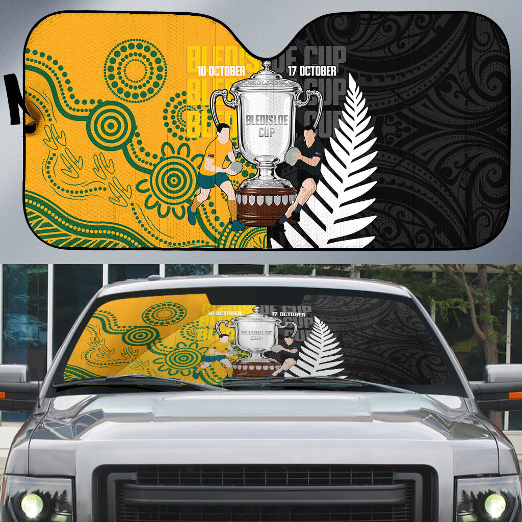 New Zealand Australia Rugby Bledisloe 2026 Auto Sun Shade Champion Trophy Maori Aboriginal Art LT14 Multicolor - Polynesian Pride
