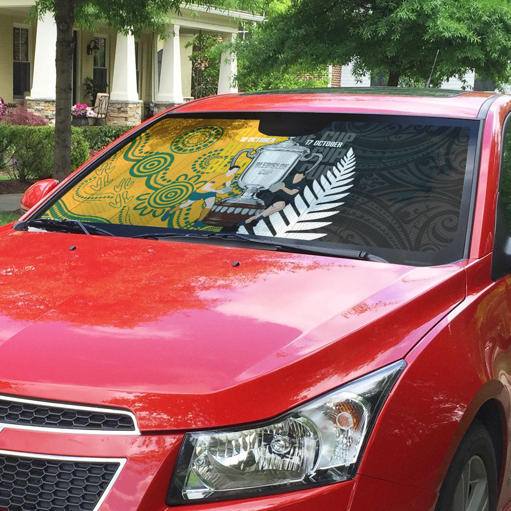 New Zealand Australia Rugby Bledisloe 2026 Auto Sun Shade Champion Trophy Maori Aboriginal Art LT14 - Polynesian Pride
