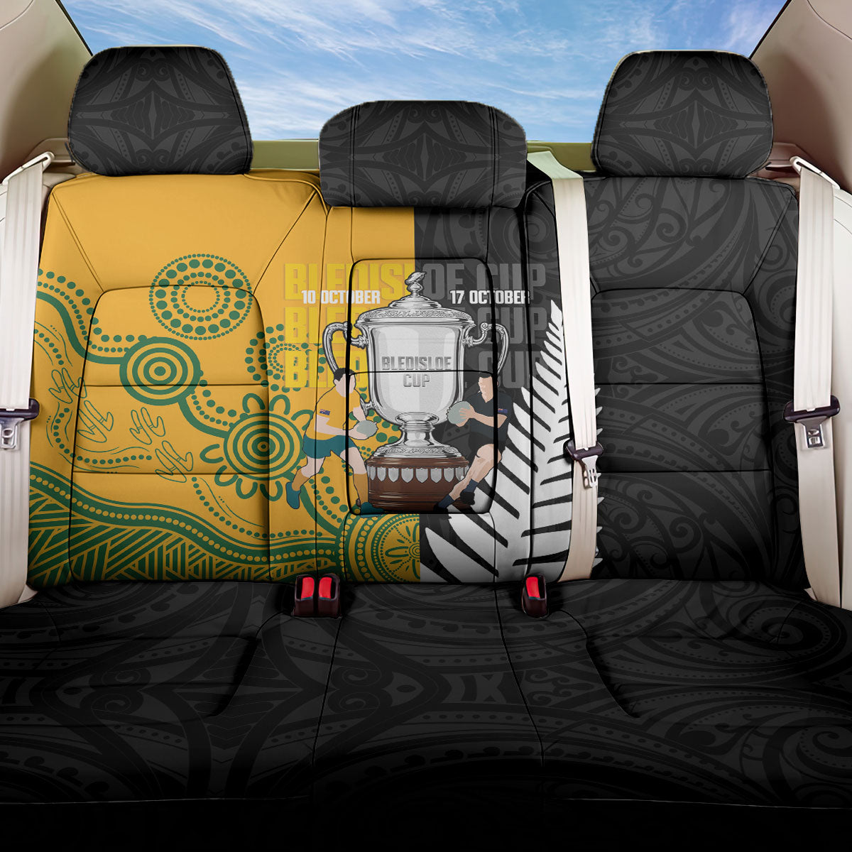 New Zealand Australia Rugby Bledisloe 2026 Back Car Seat Cover Champion Trophy Maori Aboriginal Art LT14 One Size Multicolor - Polynesian Pride
