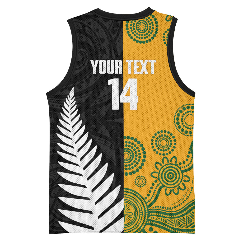 New Zealand Australia Rugby Bledisloe 2026 Custom Basketball Jersey Champion Trophy Maori Aboriginal Art LT14 - Polynesian Pride