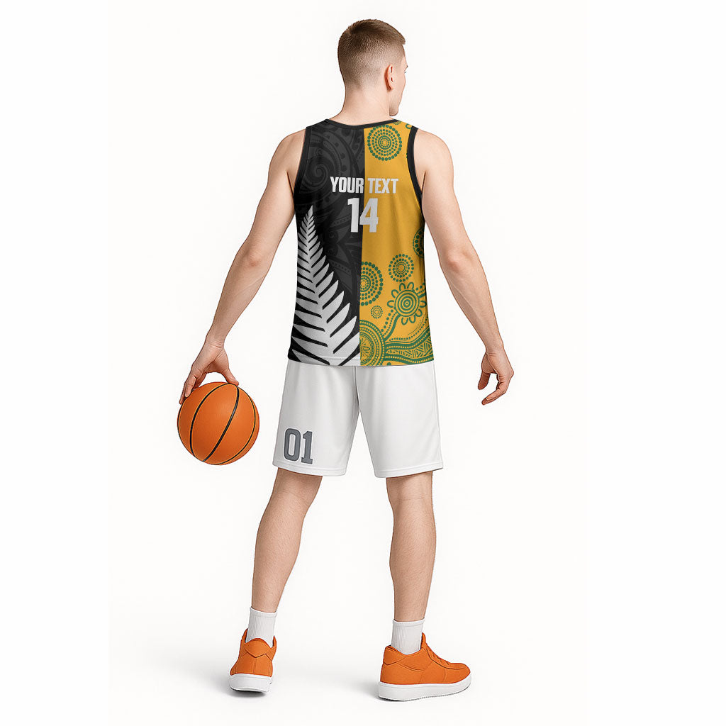 New Zealand Australia Rugby Bledisloe 2026 Custom Basketball Jersey Champion Trophy Maori Aboriginal Art LT14 - Polynesian Pride
