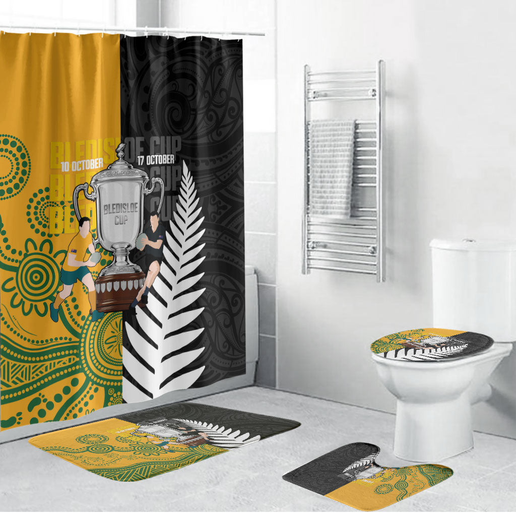 New Zealand Australia Rugby Bledisloe 2026 Bathroom Set Champion Trophy Maori Aboriginal Art LT14 Bathroom Set (4 pcs) Multicolor - Polynesian Pride