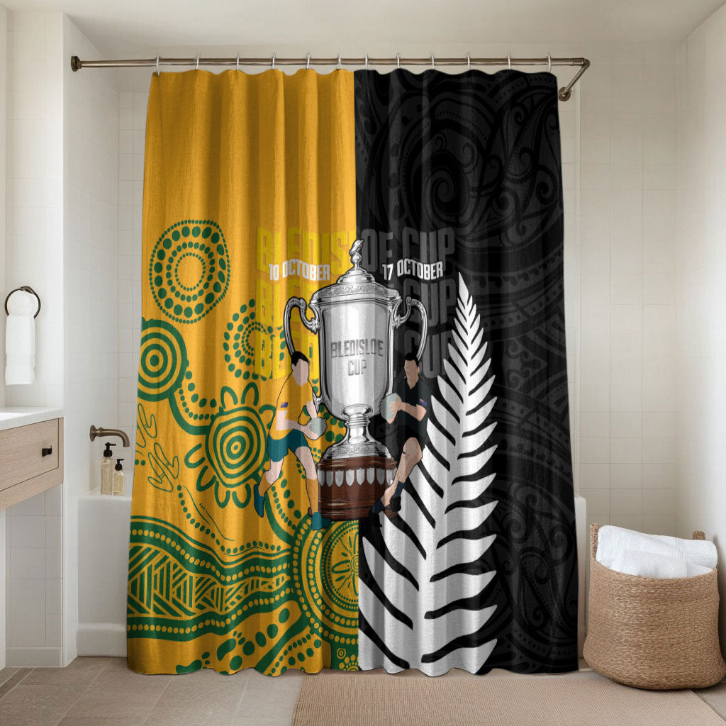 New Zealand Australia Rugby Bledisloe 2026 Bathroom Set Champion Trophy Maori Aboriginal Art LT14 Shower Curtain Only Multicolor - Polynesian Pride