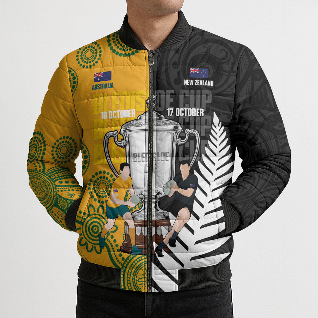 New Zealand Australia Rugby Bledisloe 2026 Custom Bomber Puffer Jacket Champion Trophy Maori Aboriginal Art LT14 - Polynesian Pride